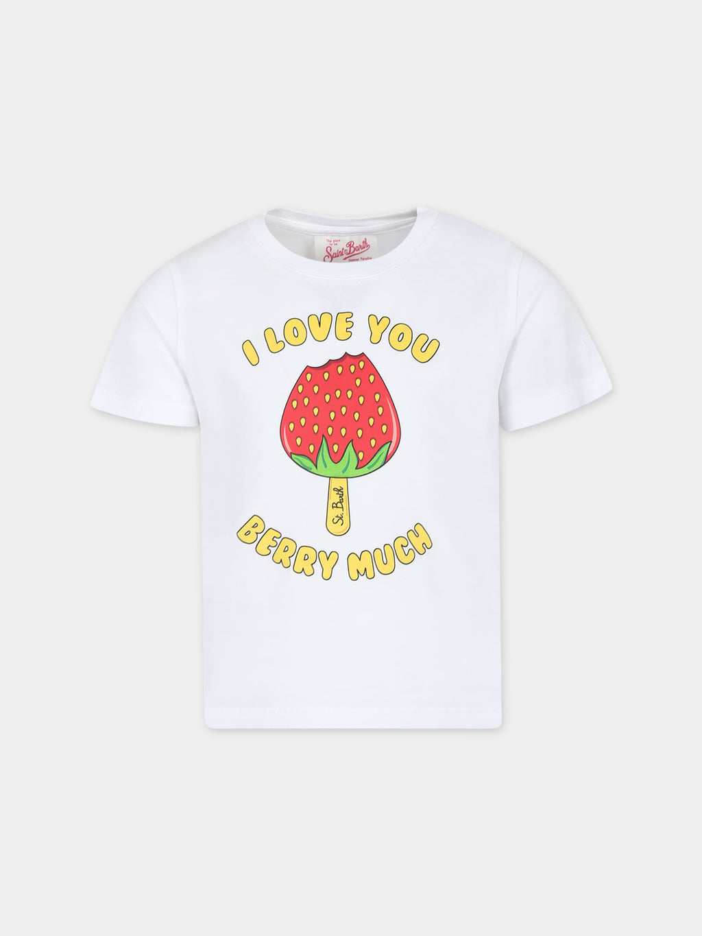 White t-shirt for girl with strawberry print